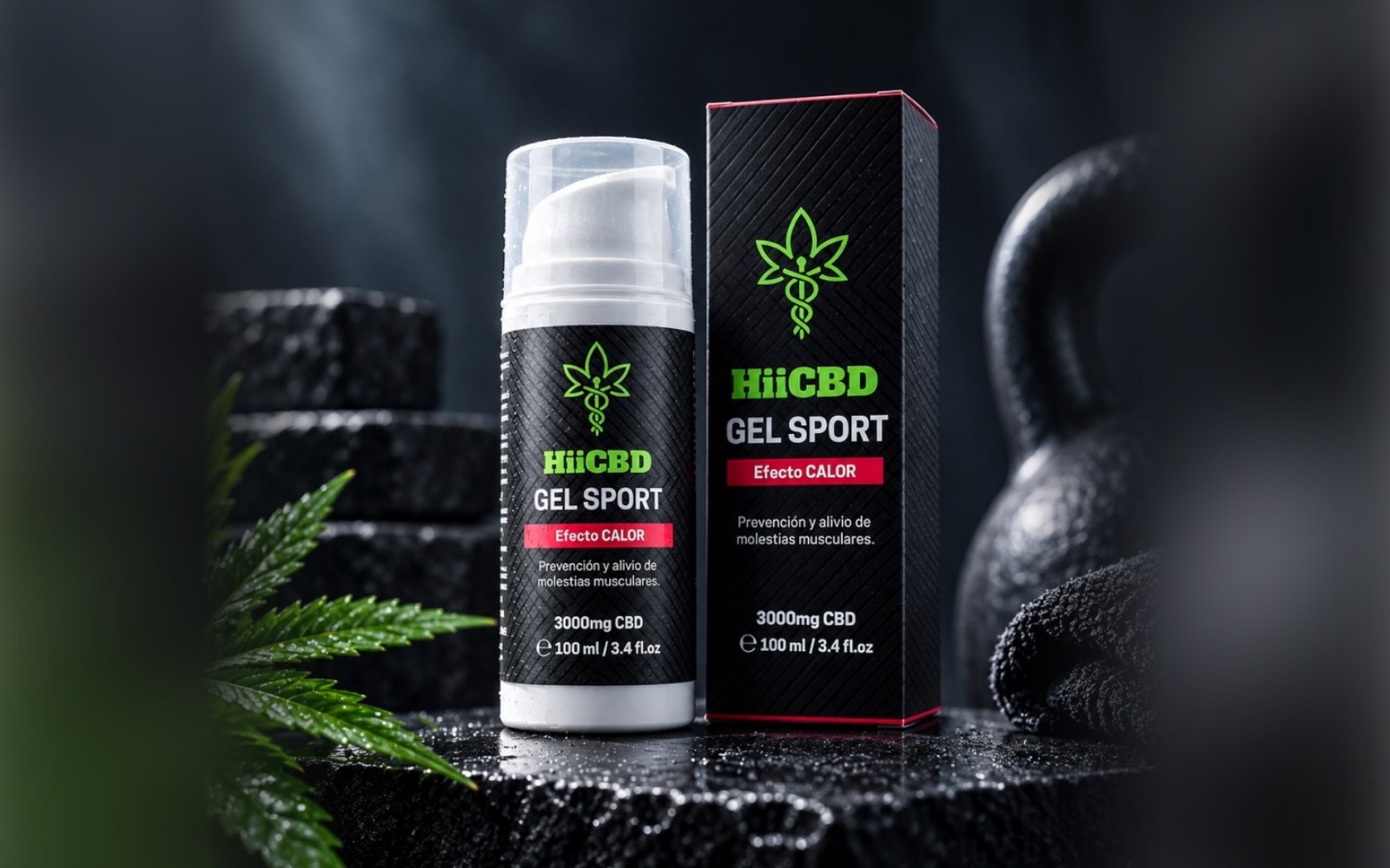 Gel y estuche de cosmética con CBD de HiiCBD
