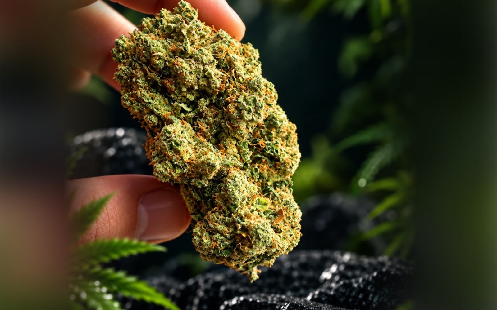 Cogollo de flor de CBD sostenido en la mano