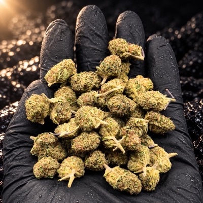 Small Buds hidropónicas de CBD en la mano, HiiCBD