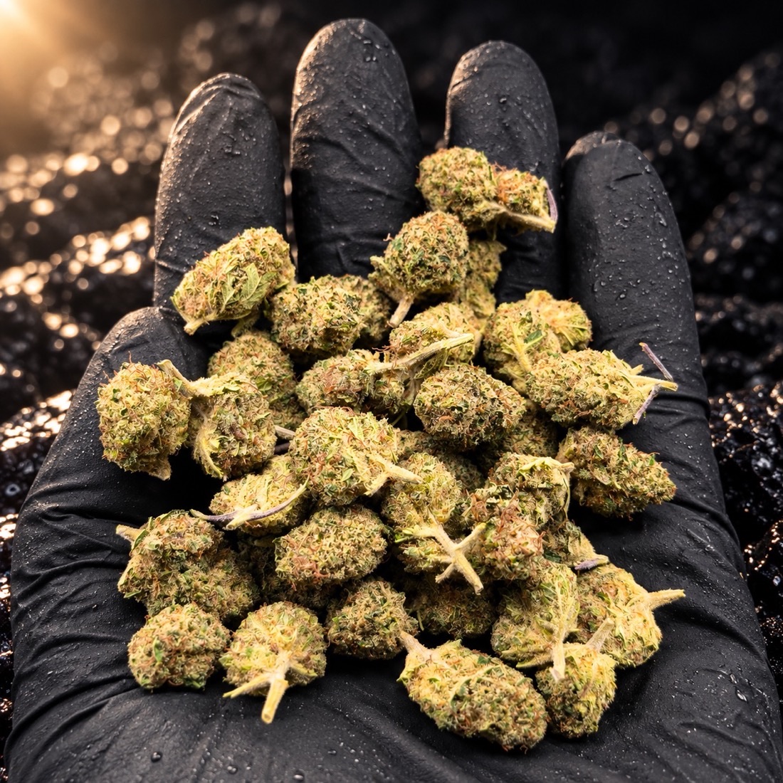 Small Buds hidropónicas de CBD en la mano, HiiCBD